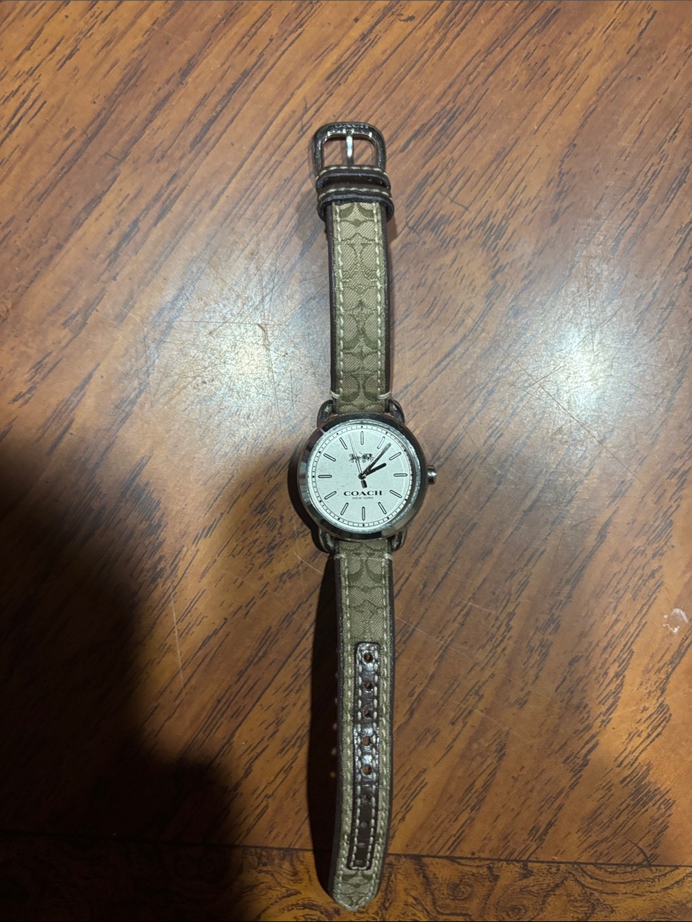 Coach Women's Khaki Signature Canvas Strap Watch with White Dial